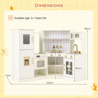 Pretend Play Corner Kitchen Set with Ice Dispenser Stoves for Boys Girls 3+