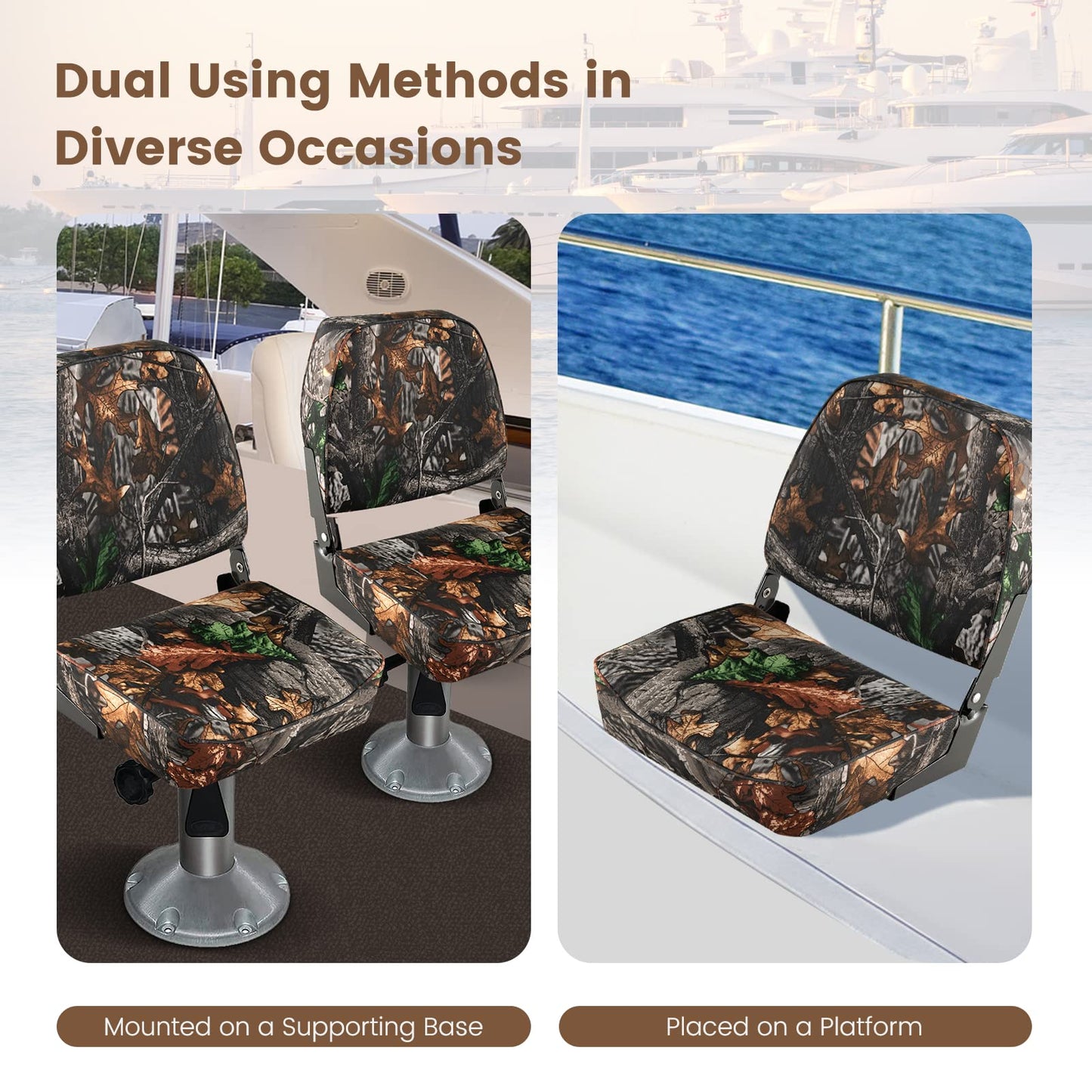 Set of 2 Folding Boat Seats, Low Back Captain Chairs with Metal Hinges and Sponge Padding