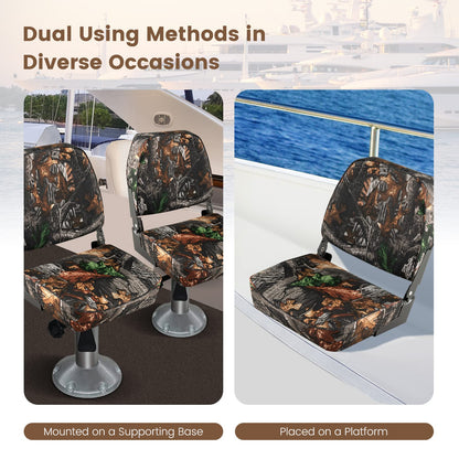 Set of 2 Folding Boat Seats, Low Back Captain Chairs with Metal Hinges and Sponge Padding