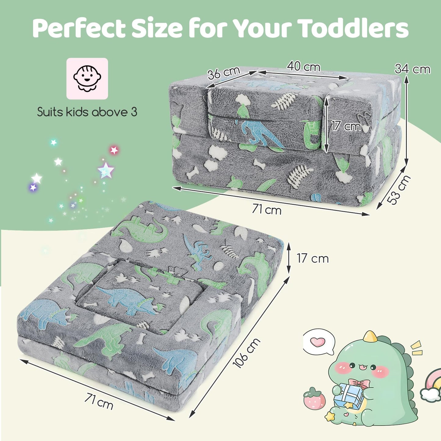 Toddler Play Couch with Machine Washable Cover and High-density Foam Filling