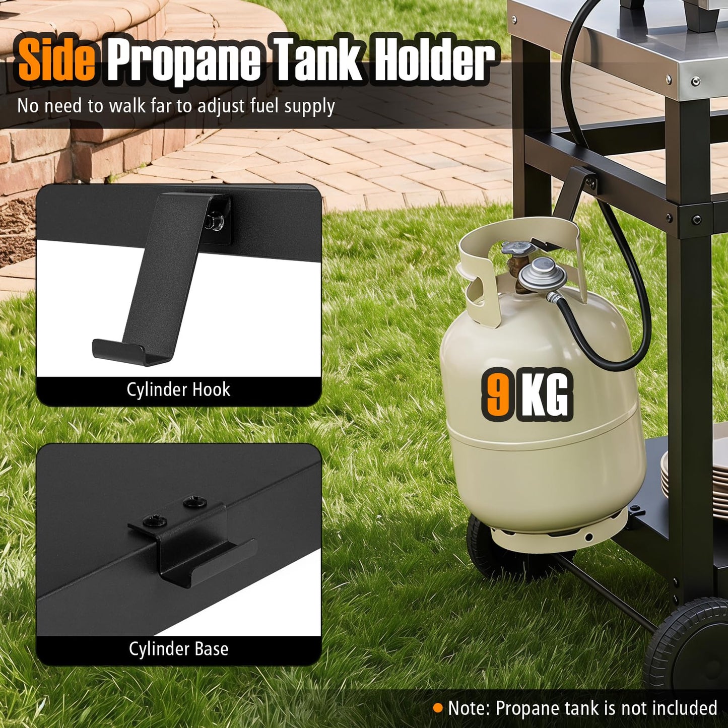 Outdoor Grill Dining Cart, Movable Pizza Oven Table Stand Trolley