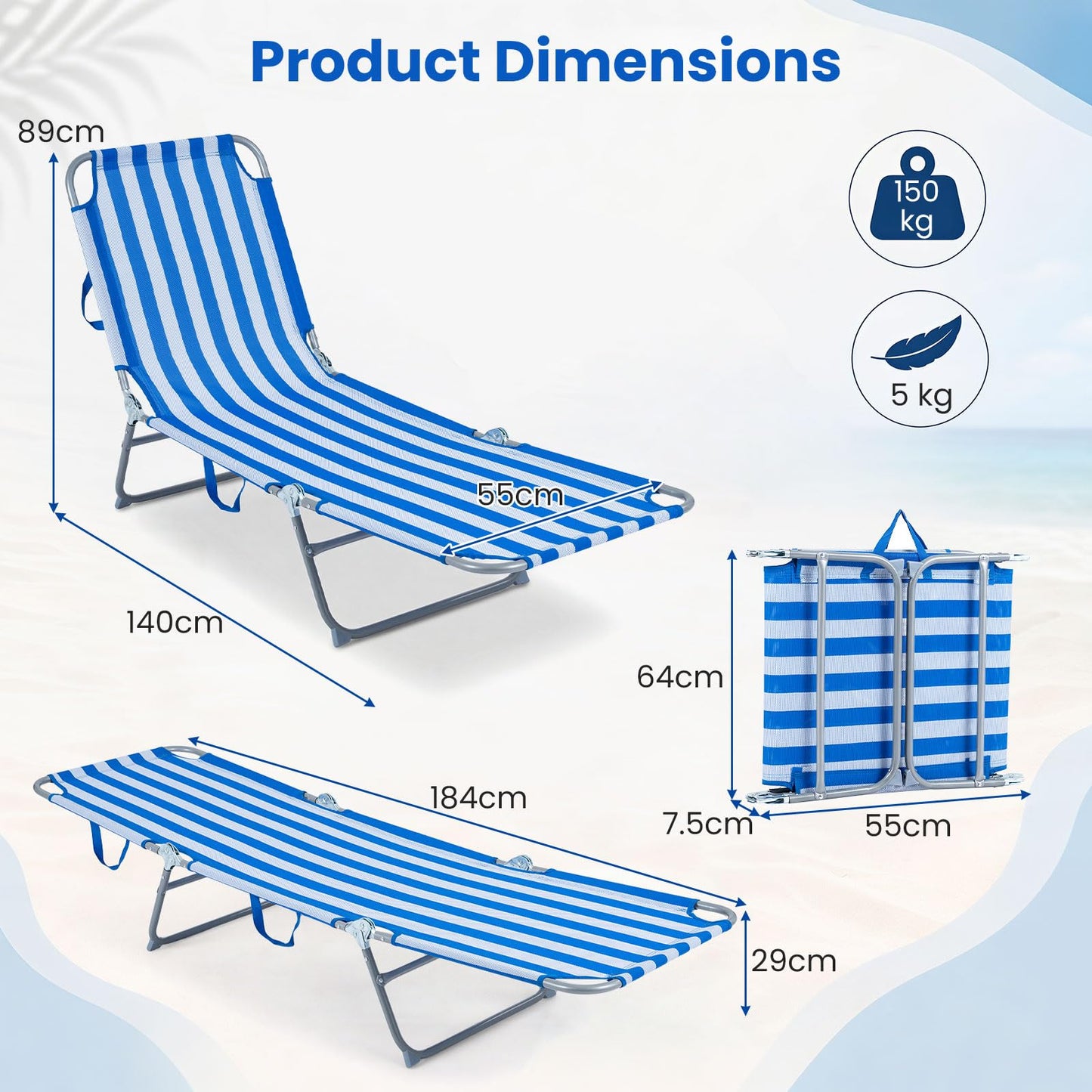 Foldable Sun Lounger Recliner with 4-Position Adjustable Backrest and Footrest