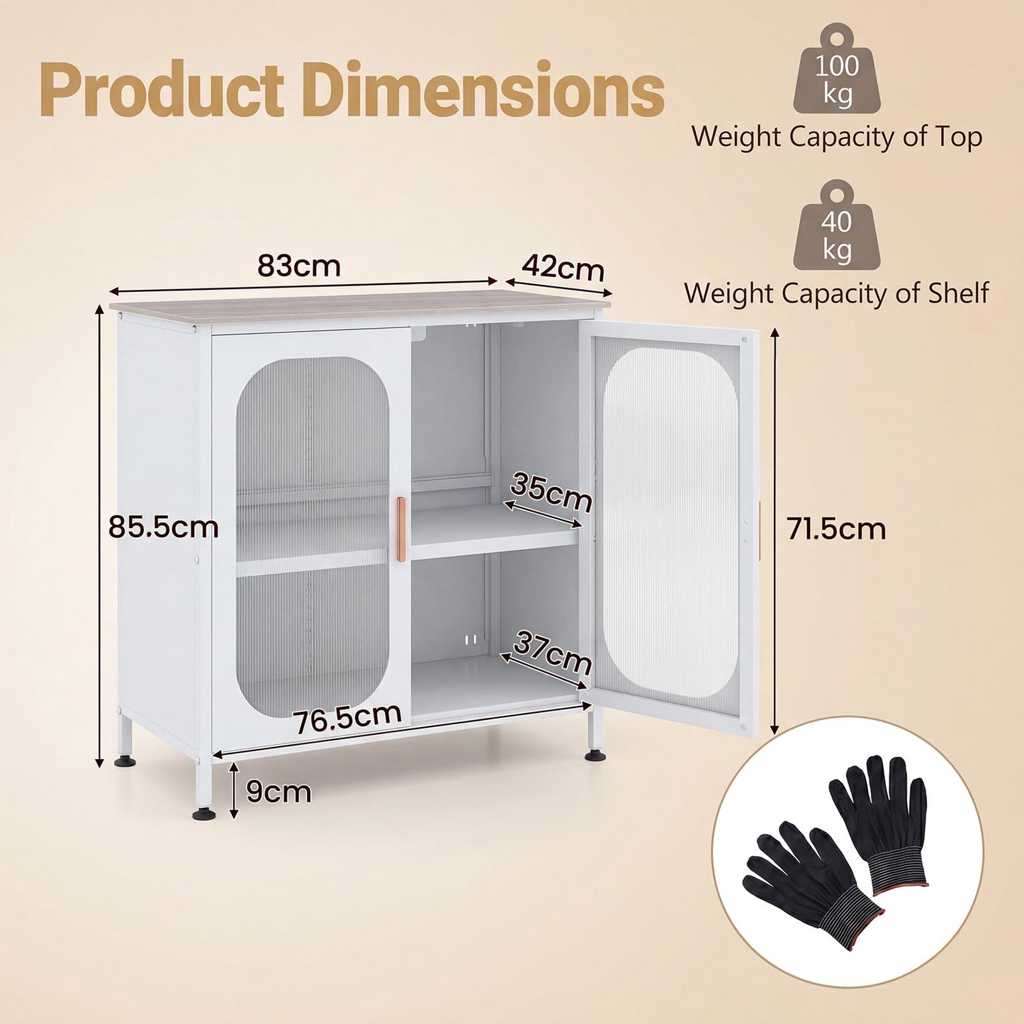 Kitchen Sideboard with 2 Translucent Doors & Adjustable Shelf