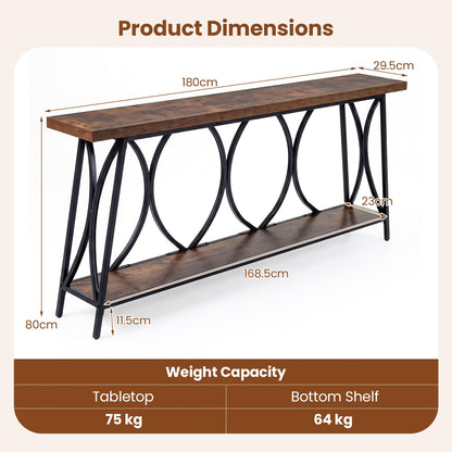 2-Tier Console Table, 180cm Long Industrial Narrow Entryway Table