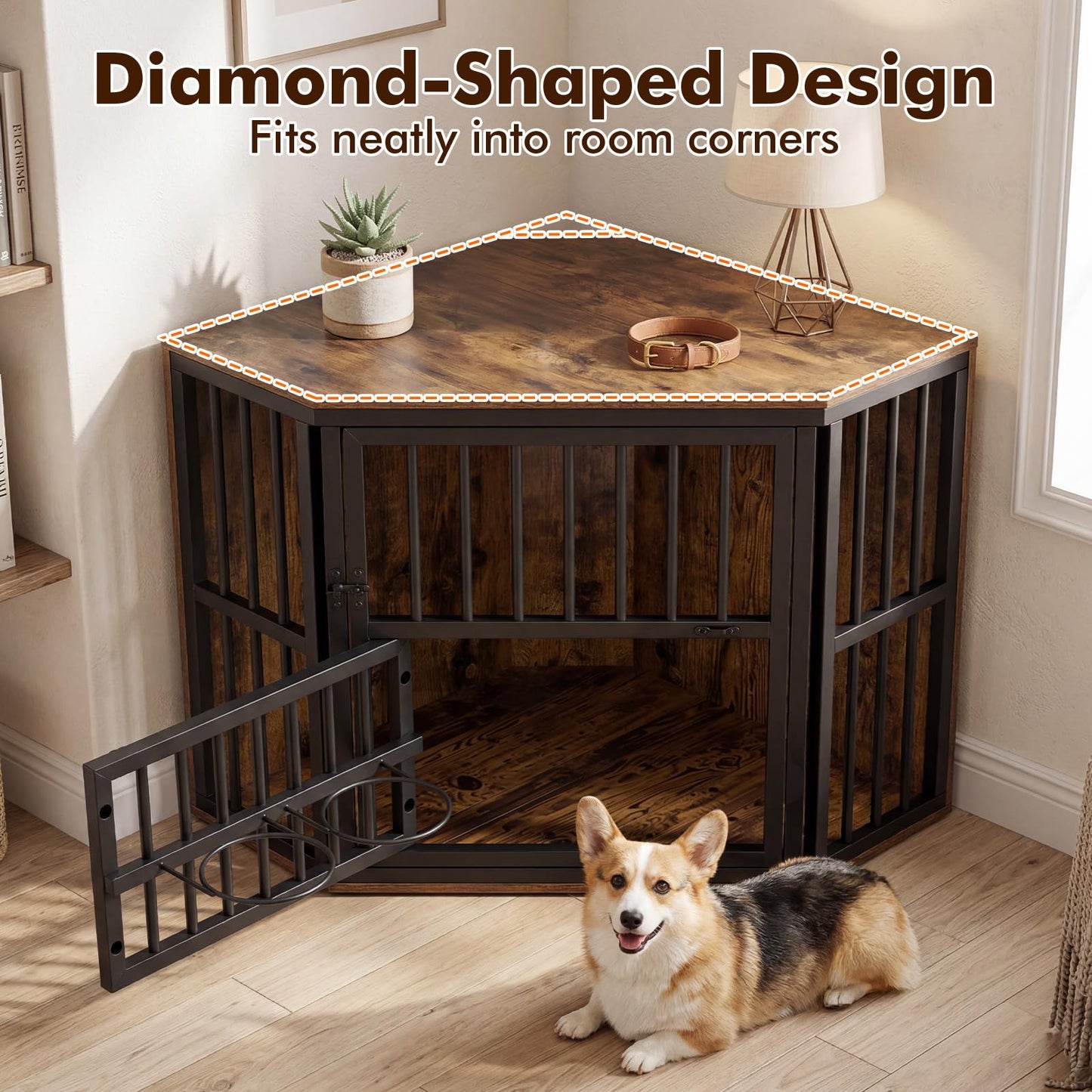 Corner Dog Crate, 2-in-1 Dog Kennel & TV Stand