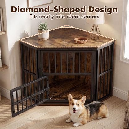 Corner Dog Crate, 2-in-1 Dog Kennel & TV Stand