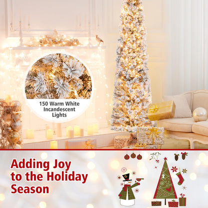 6 FT Slim Pencil Christmas Tree, Pre-lit Xmas Tree with Branch Tips