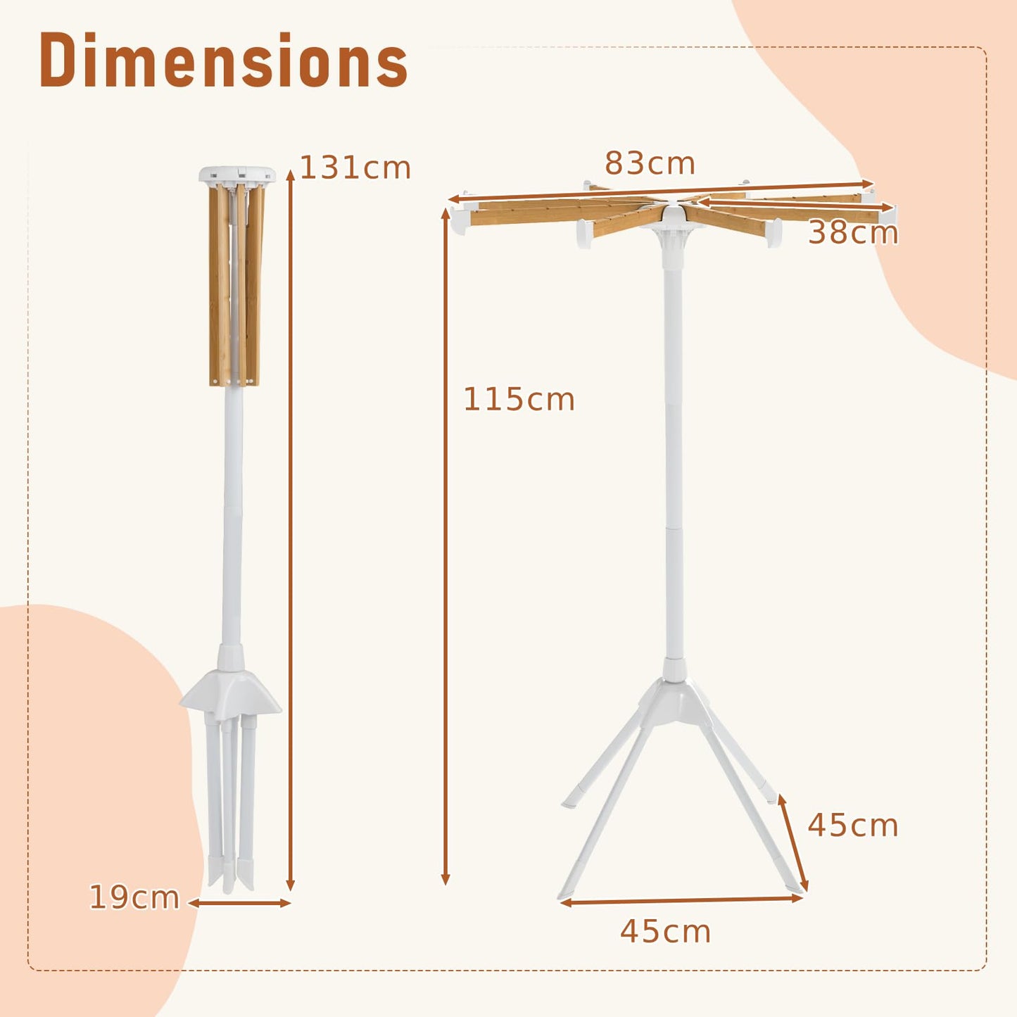 Foldable Laundry Drying Rack with 8 Bamboo Hanging Rods and 4-Legged Design