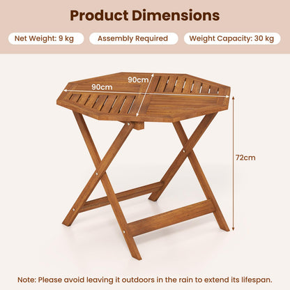 90cm Outdoor Dining Table, Solid Wood Garden Table with Umbrella Hole