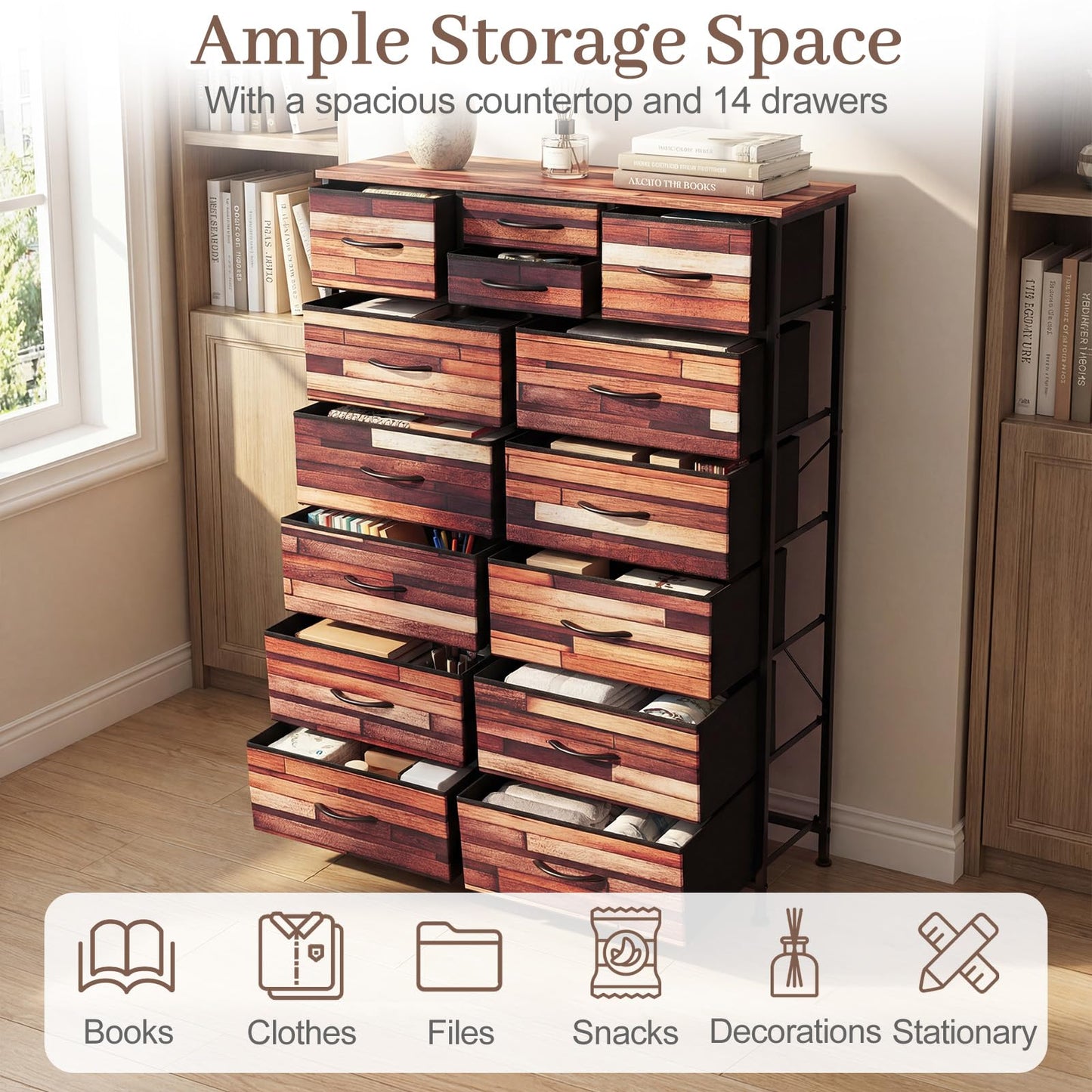 11/14-Drawer Dresser Tall Storage Chest with Metal Frame