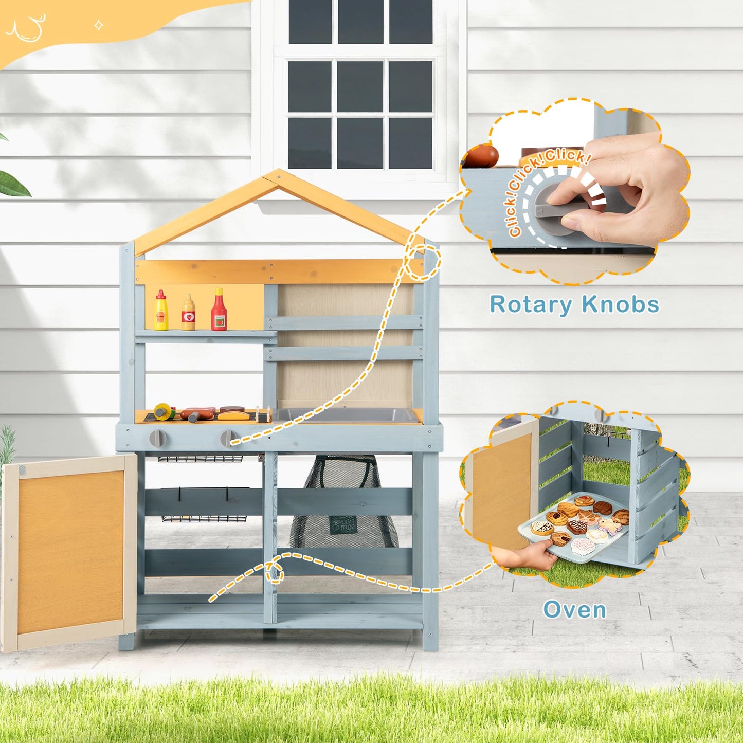 2 in 1 Wooden Mud Kitchen and Grocery Store with Removable Sink