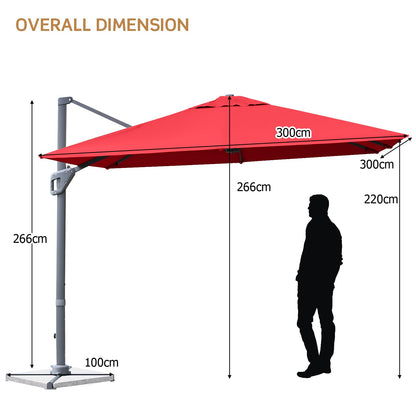 3m Patio Cantilever Umbrella with 4-Level Tilting Adjustment and Crank Handle