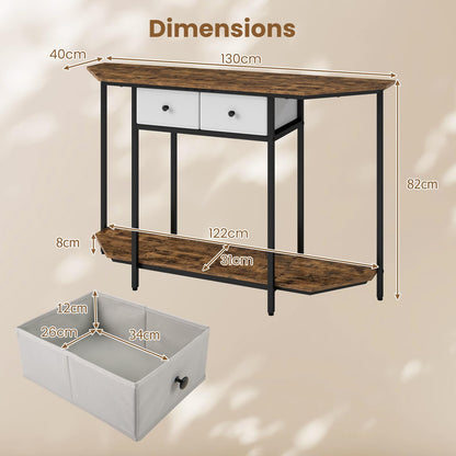 2-Tier Console Table Industrial Narrow Sofa Side Table with 2 Drawers and Shelf