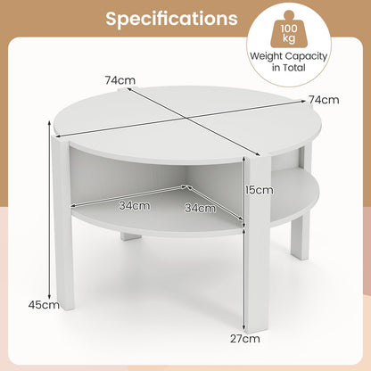 2 Tier Cocktail Center Accent Tea End Sofa Side Table with 4 Open Storage Shelves