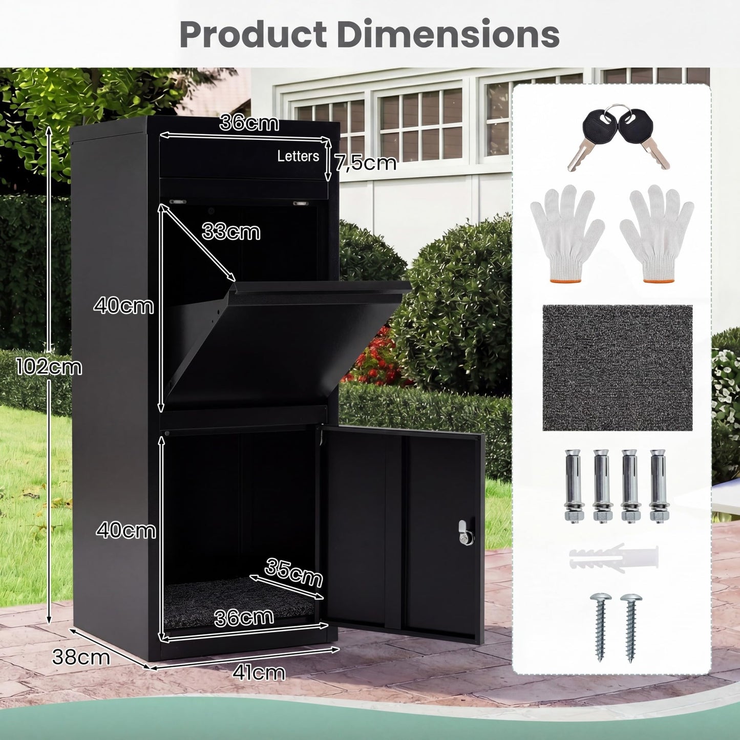 GiantexUK Outdoor Parcel Delivery Box, Large Galvanized Steel Parcel Drop Box with Anti-Theft Design