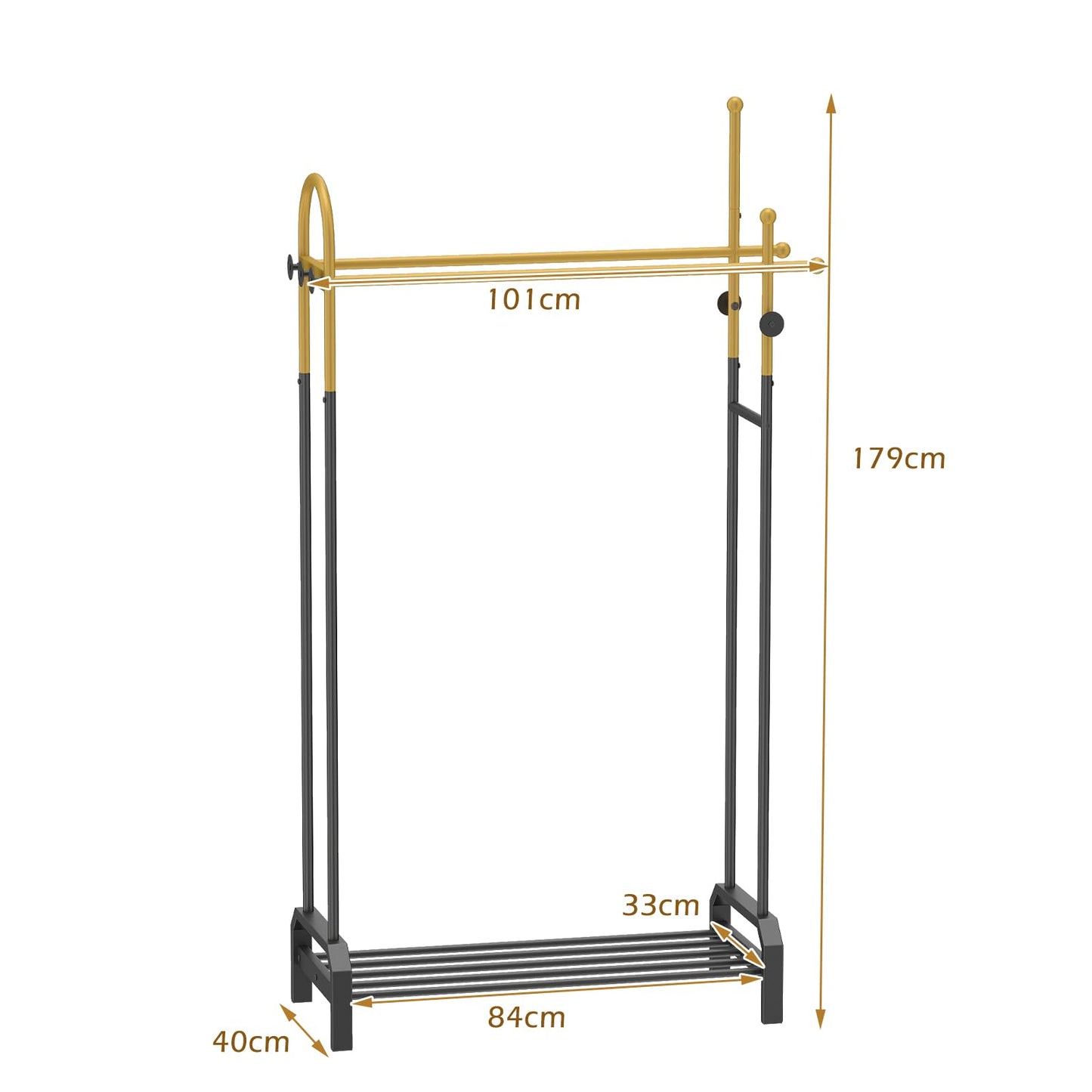 Double Rods Garment Rack Freestanding Clothing Rack with 5 Hooks