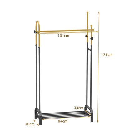 Double Rods Garment Rack Freestanding Clothing Rack with 5 Hooks