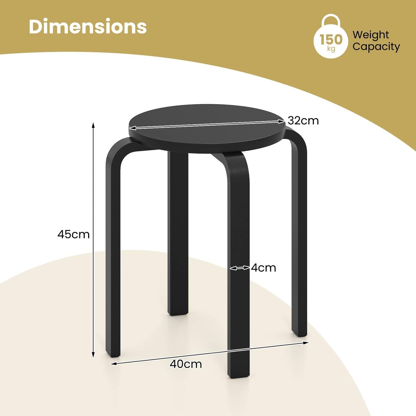 Set of 4 Stacking Wooden Stools, Upholstered Round Bar Stool with Non-Slip Foot Mat, Breakfast Dining Chair for Home Kitchen Office