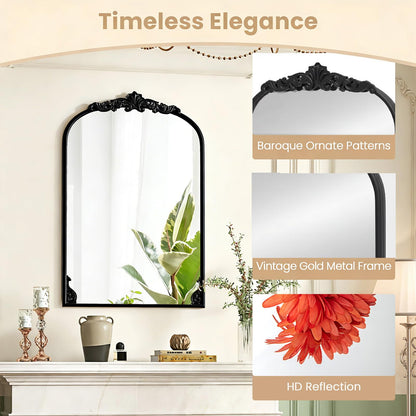 Dramatic Arched Wall Mirror with Baroque Ornate Frame