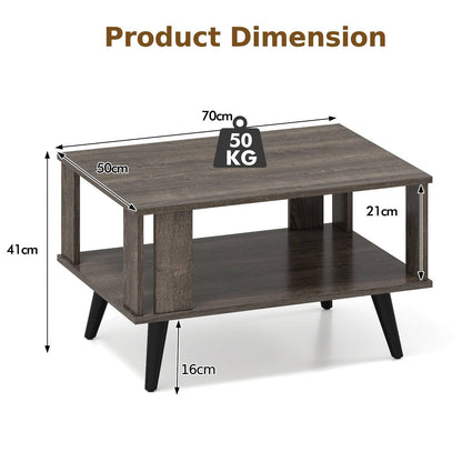 Wooden Industrial Coffee Table with Storage Shelf for Home Office