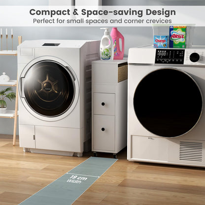 Mobile Narrow Bathroom Storage Unit with 2 Slide Out Drawers