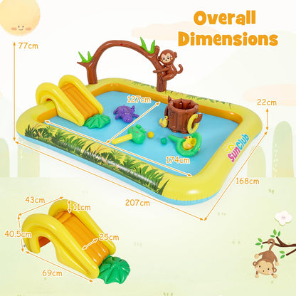 Inflatable Play Center, Jungle Animal Spray Paddling Pool with Slide & Sprinkle