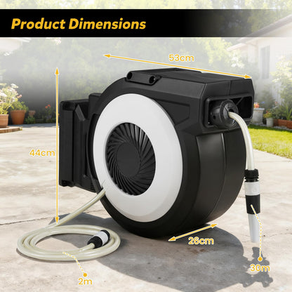 30M Retractable Hose Reel, Wall Mounted Garden Hose with 2 M Lead in Hose
