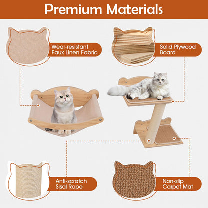 4pcs Wall Mounted Cat Tree with Hammock & Sisal Steps