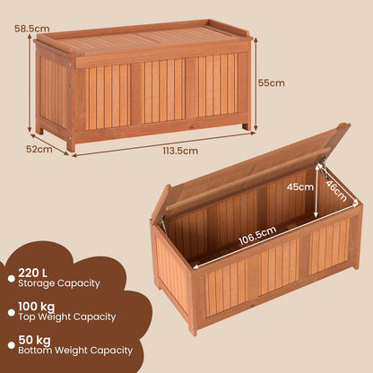 220L Wood Deck Box 3-in-1 Patio Storage Bench Stool with Flip Top for Cushions