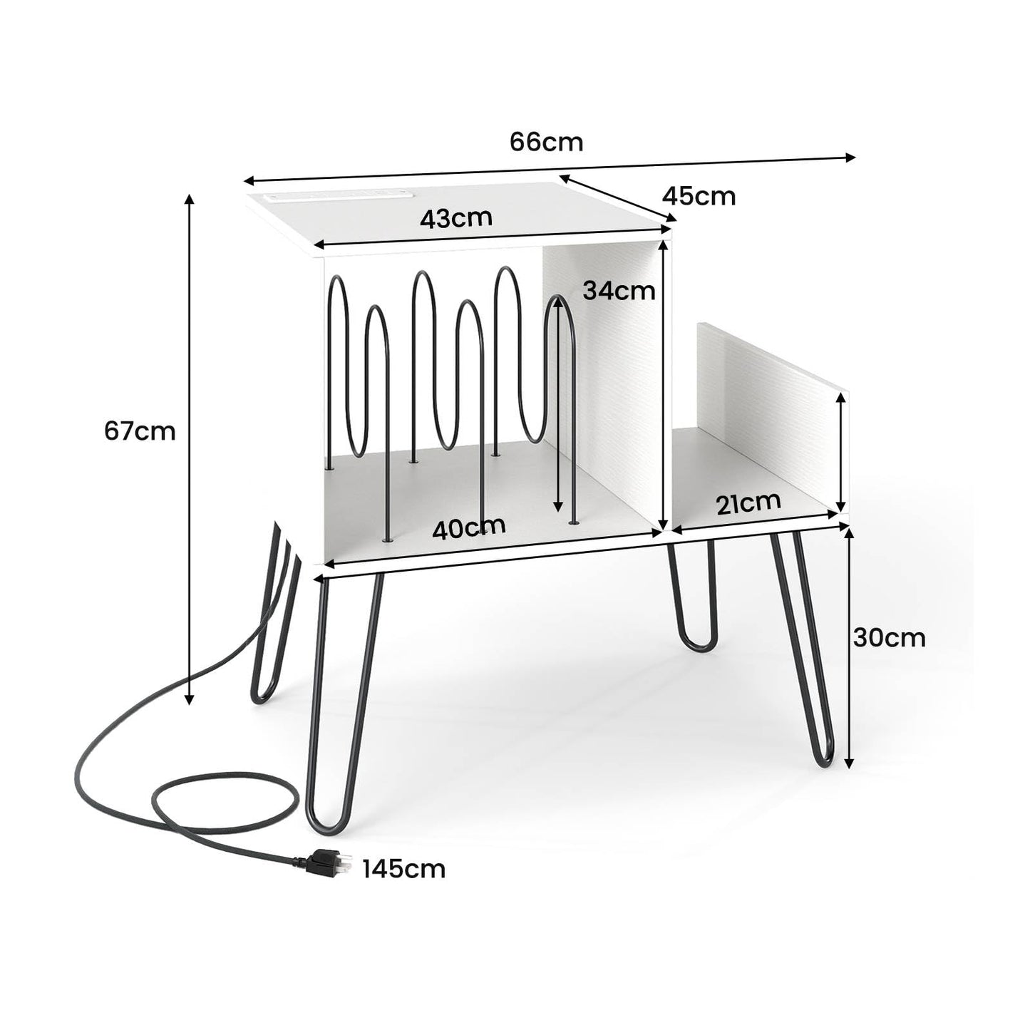 Record Player Stand with Power Outlet and Removable Dividers