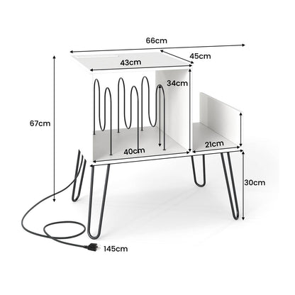Record Player Stand with Power Outlet and Removable Dividers