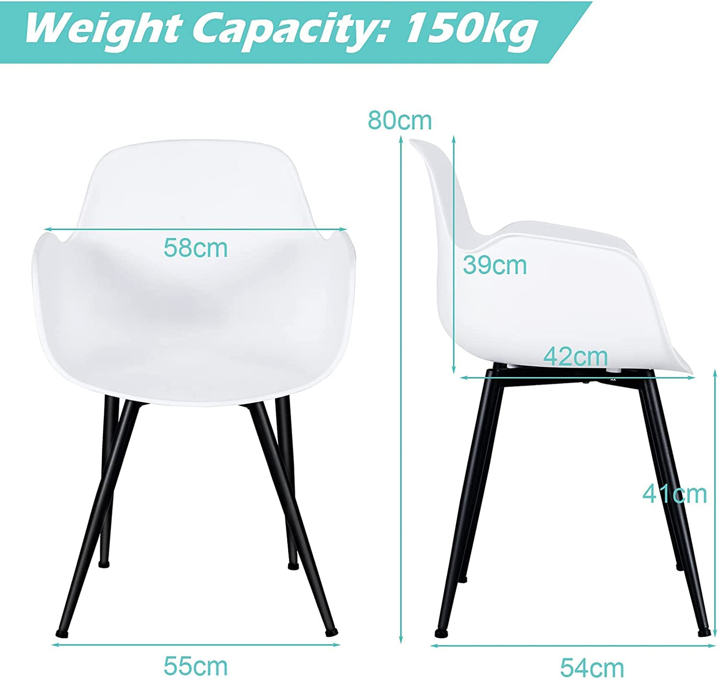 GiantexUK Set of 2 Dining Chairs, Modern Plastic Chairs with Backrest