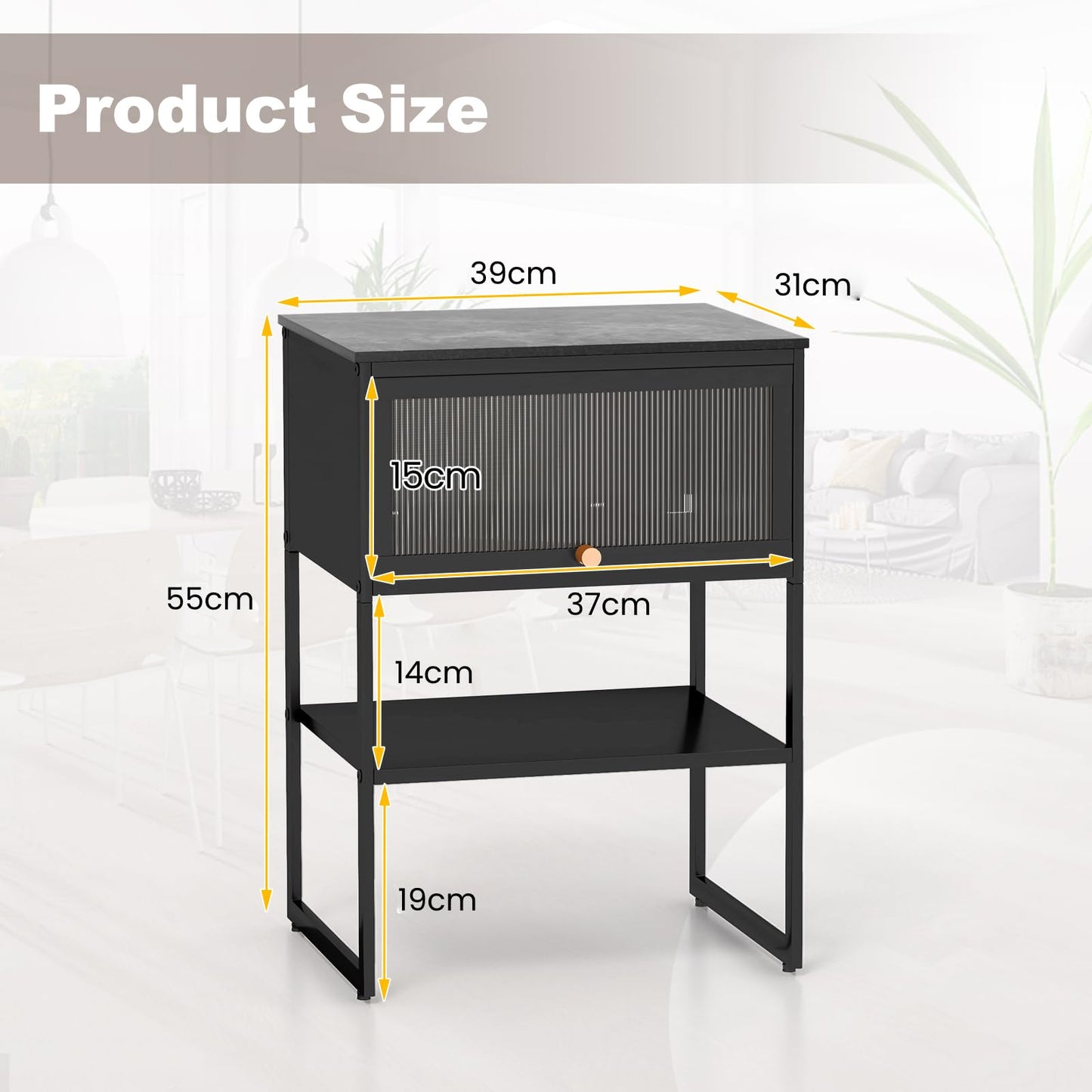 3-Tier Side Table with Storage Shelf for Living Room and Bedroom