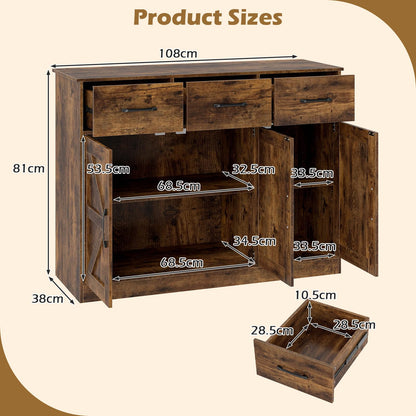 Sideboard Storage Cabinet, Large Kitchen Cupboard with Adjustable Shelf