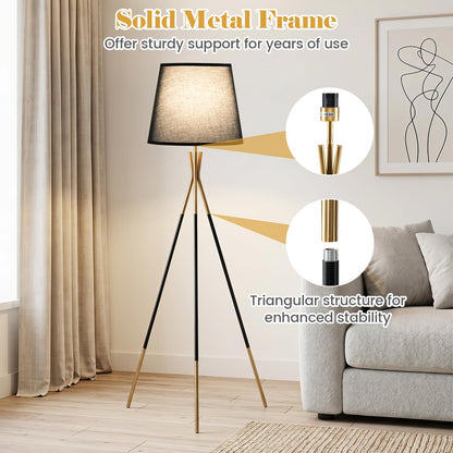 Modern Metal Tripod Floor Lamp with Fabric Shade & Foot Switch