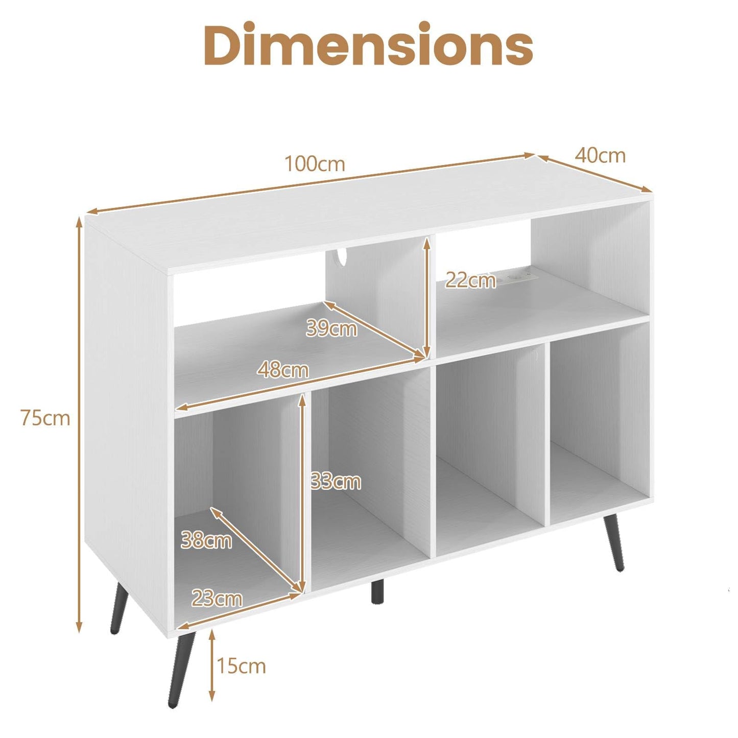 Record Player Stand with Charging Station and Storage Shelves