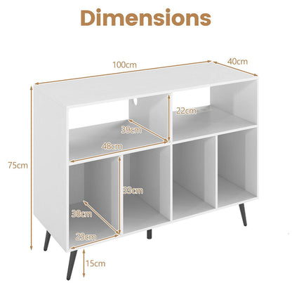 Record Player Stand with Charging Station and Storage Shelves