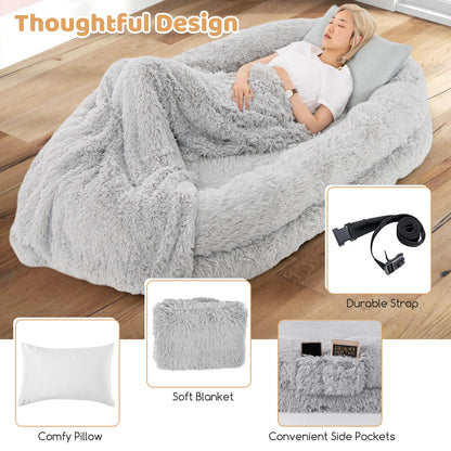 Human Dog Bed with Soft Blanket and Present Plump Pillow
