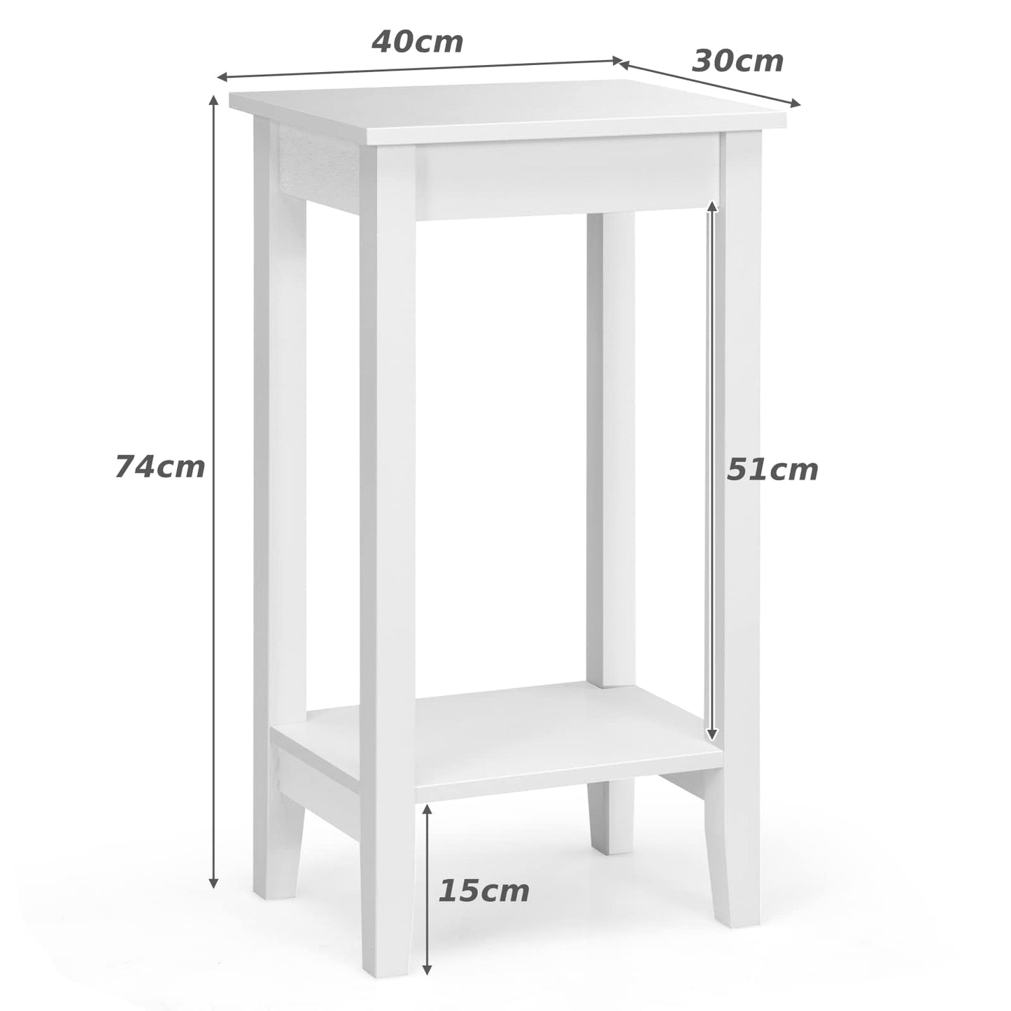 40x30x74cm Wooden Narrow Nightstand Sofa Side Table with Storage Shelves