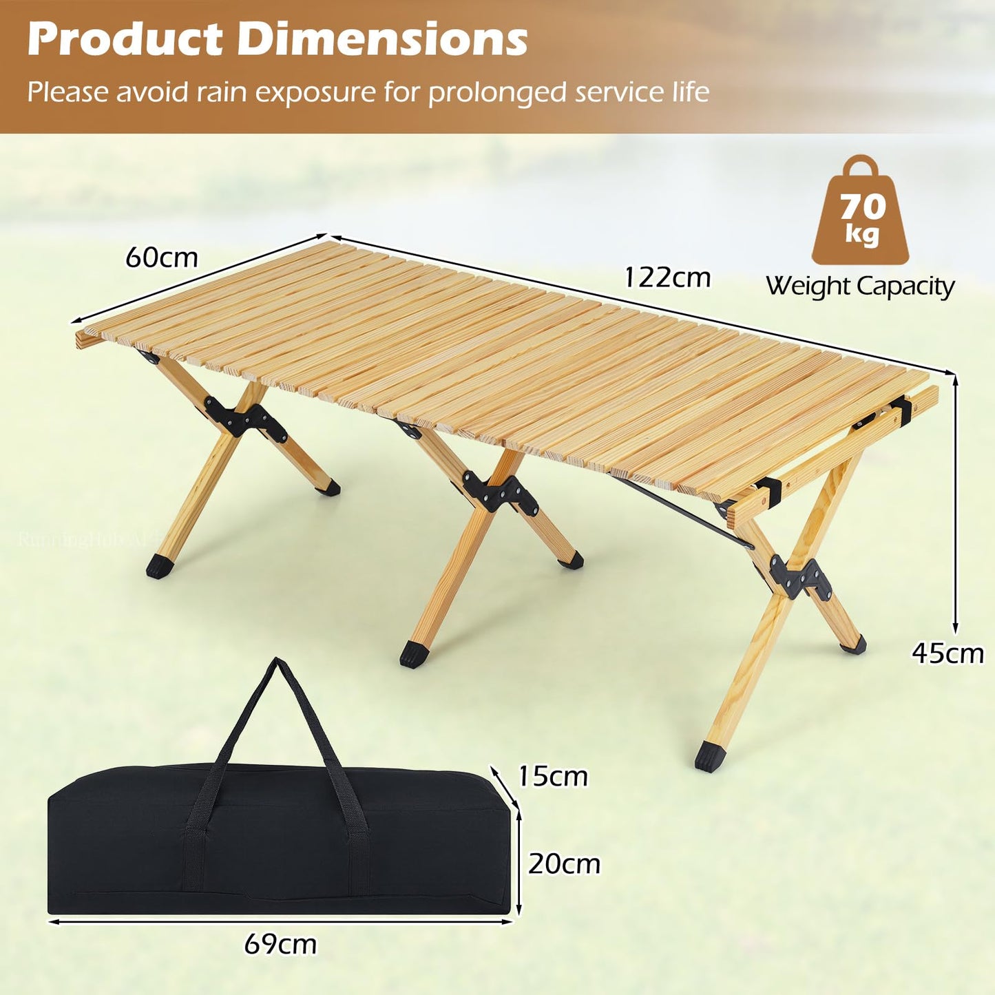 Folding Picnic Table, 4FT Roll Up Camping Table with Storage Bag for 4-6 People