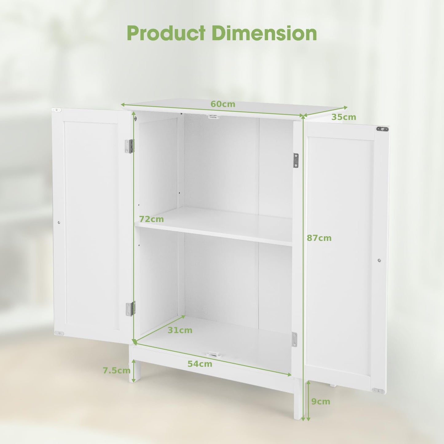 Double Door Bathroom Floor Cabinet with Shelf