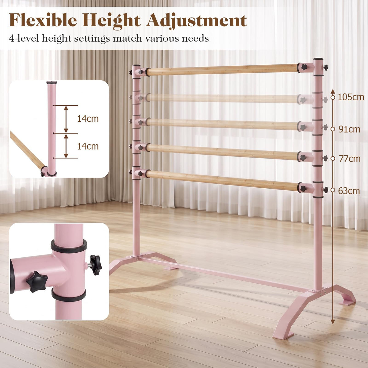 Double Ballet Barre, Freestanding Dance Stretch Bar