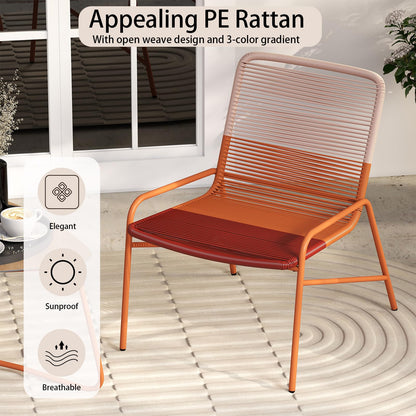 Outdoor Rattan Furniture Set with 2 Gradient Chairs and Wood-Plastic Side Table