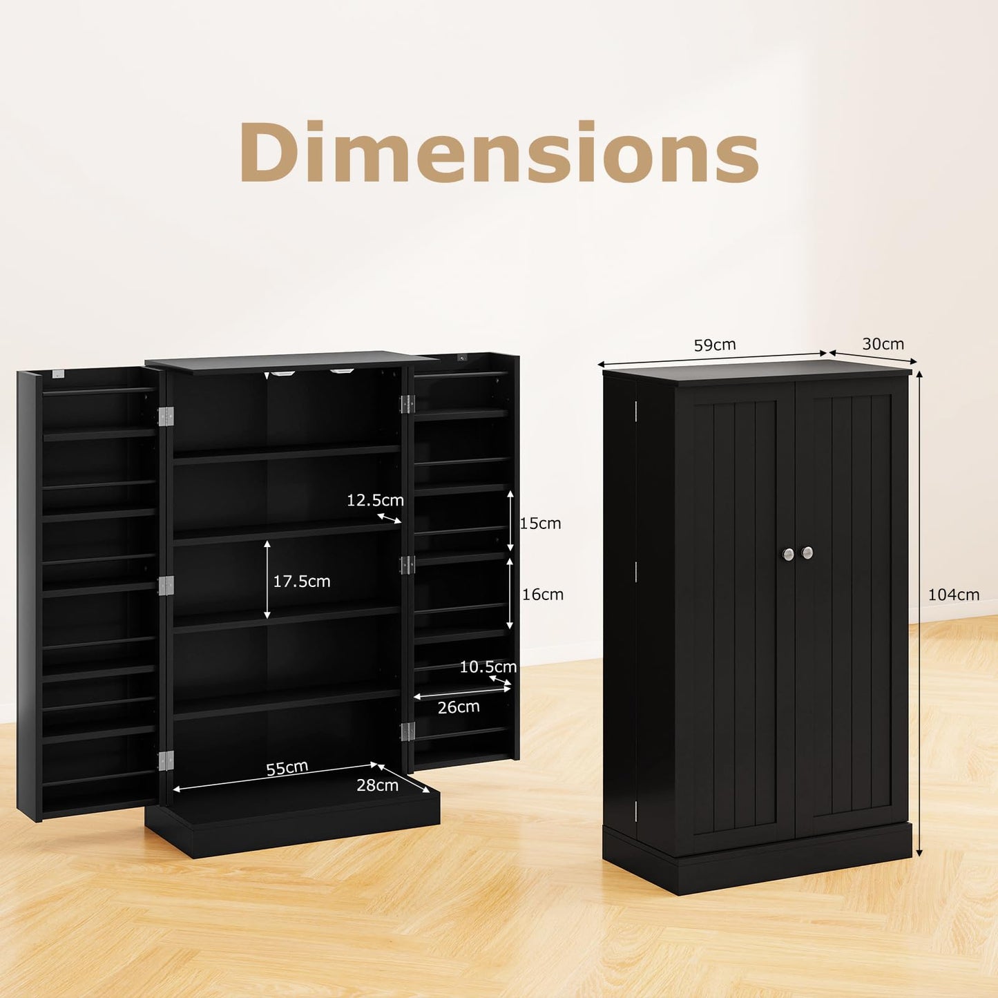 104cm Tall Kitchen Pantry Storage Cabinet with Doors and Adjustable Shelves