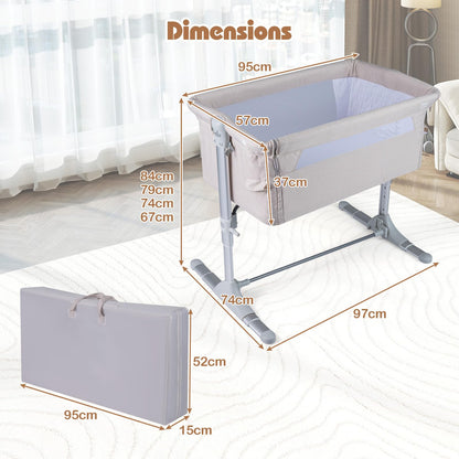 Baby Bedside Crib, 4-Level Height Adjustable Bassinet Crib (Beige) | Portable Newborn Bedside Sleeper