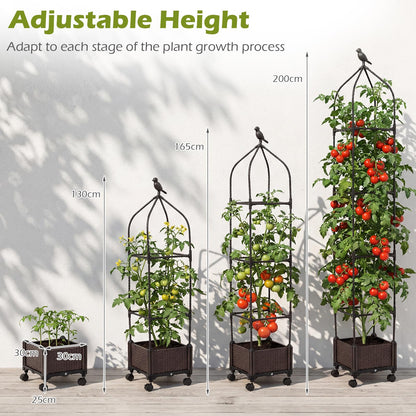 Raised Garden Bed with Trellis, Height Adjustable Rolling Planter Box