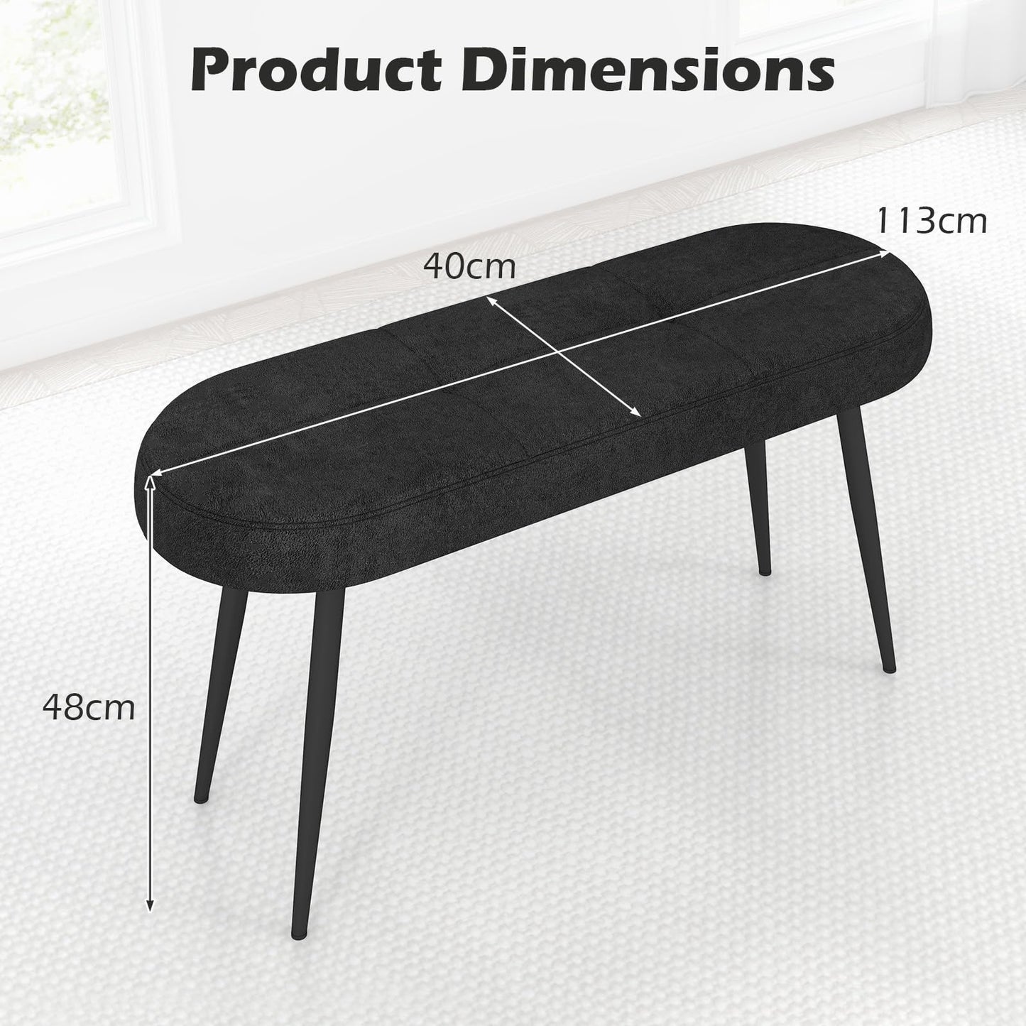 113 cm Ottoman Bench with Sponge Padded Cushion for Entryway Living Room Foyer