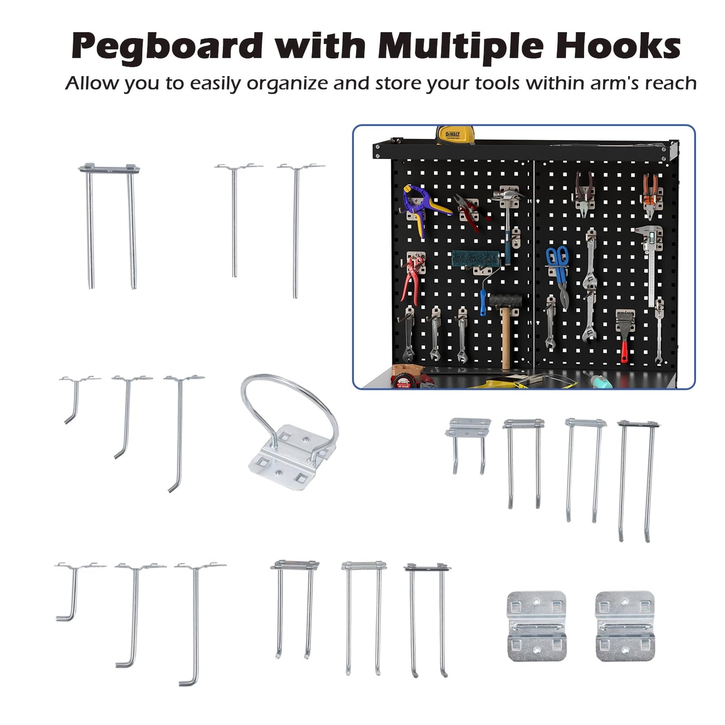 81 x 41 CM Workbench with Pegboard and Drawer and Shelves