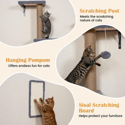 Wall Mounted Cat Tree, 5-in-1 Cat Climbing Wall Set