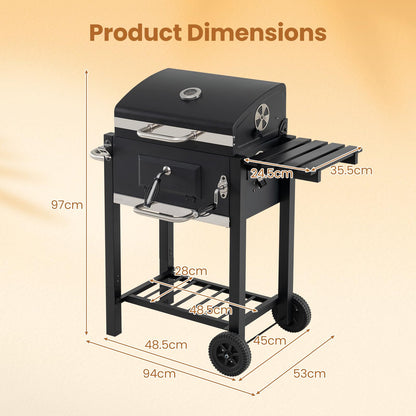 Charcoal Grill with Wheels Portable BBQ Grill with Adjustable Charcoal Tray